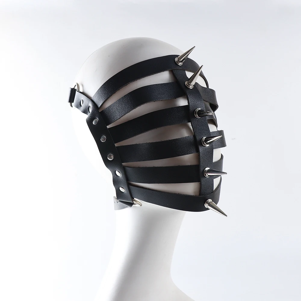 Spike prego punk máscaras de couro do plutônio meia face oco máscara cosplay animail traje de halloween acessório adulto jogo masquerade festas