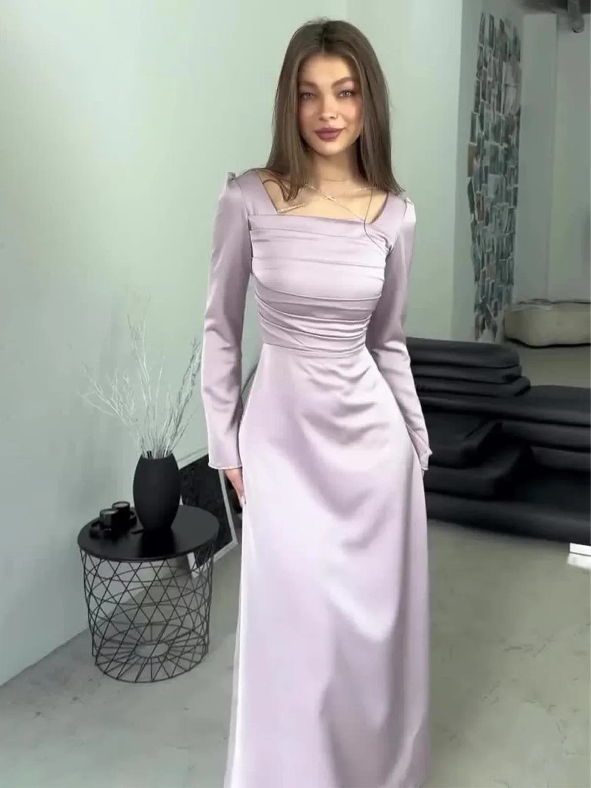 NMZM Eid al Fitr Muslim Party Dress Satin Women's Slimming Lace up Ramadan Long Dress Women's Diamond Coffee Tank Top