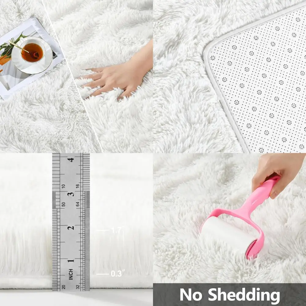 

5x8 Soft Shag Rugs, Plush Fuzzy Living Room Carpets, Fluffy Bedroom Rugs, Kids Room Nursery Decor, White