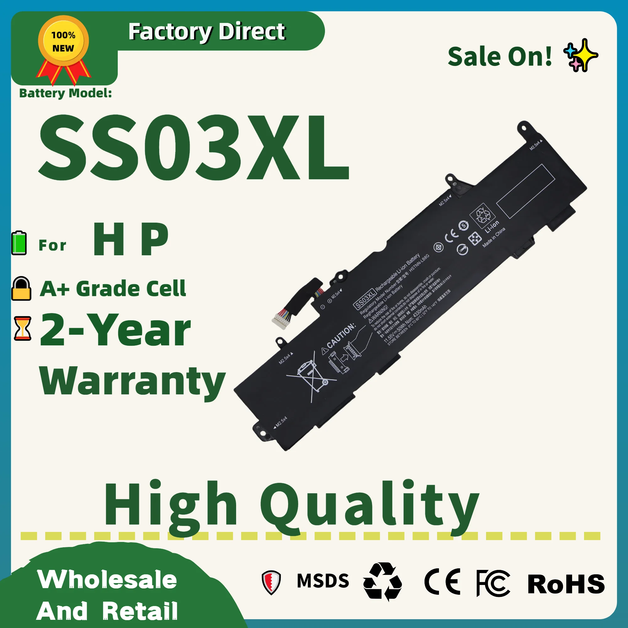 

Factory Direct! SS03XL 50Wh Laptop Battery for HP EliteBook 730/735/740/745/755/830/840 G5 (2018-2020)+2-Year Warranty