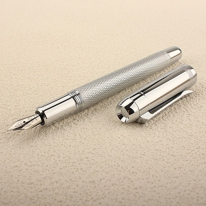 Jinhao 92 Silver Metal Fountain Pen Iridium EF/F/Bent Nib with Clip Beautiful Texture Excellent Business Office Gift Ink Pen