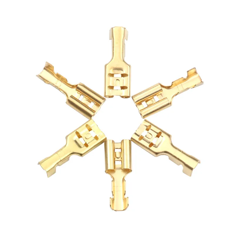 100Pcs 4.8mm/6.3mm Female Crimp Terminal Connector Gold Brass Car Speaker Electric Wire Connectors Crimping Terminals