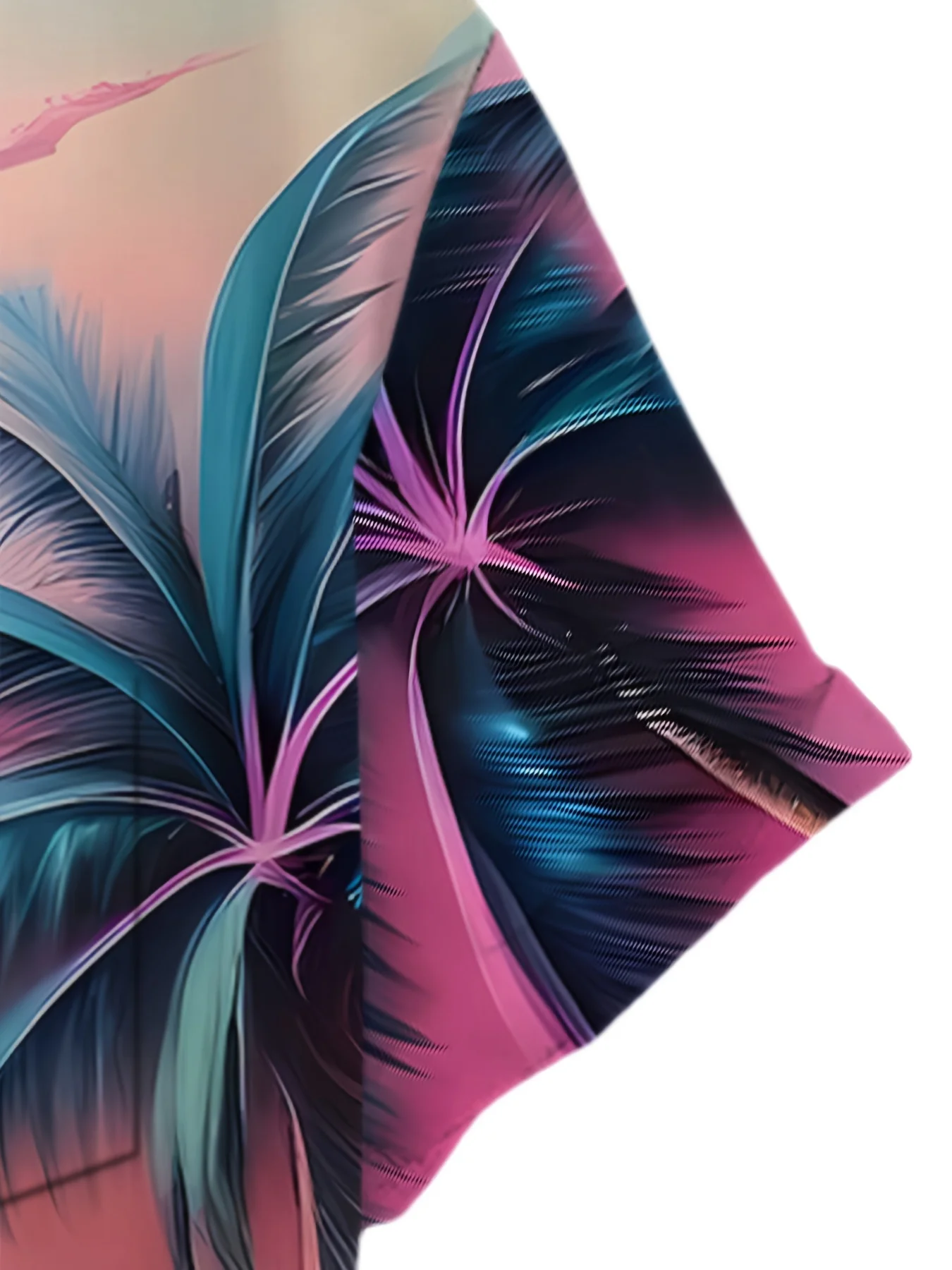 Men's tropical print shirt with vivid palm trees and sunset design. A casual short-sleeved shirt for relaxed beach wear. An ener