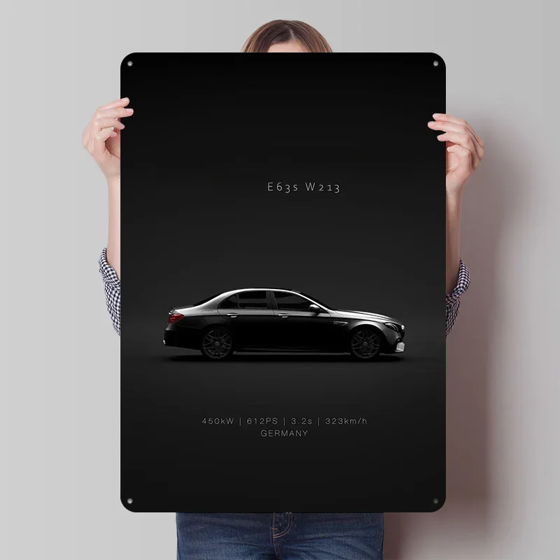 Specs 2017 Sports Car E63 S Metal Poster Customized Wall Art Retro Vintage Tinplate Signs for Man Cave Gaming Room Decoration