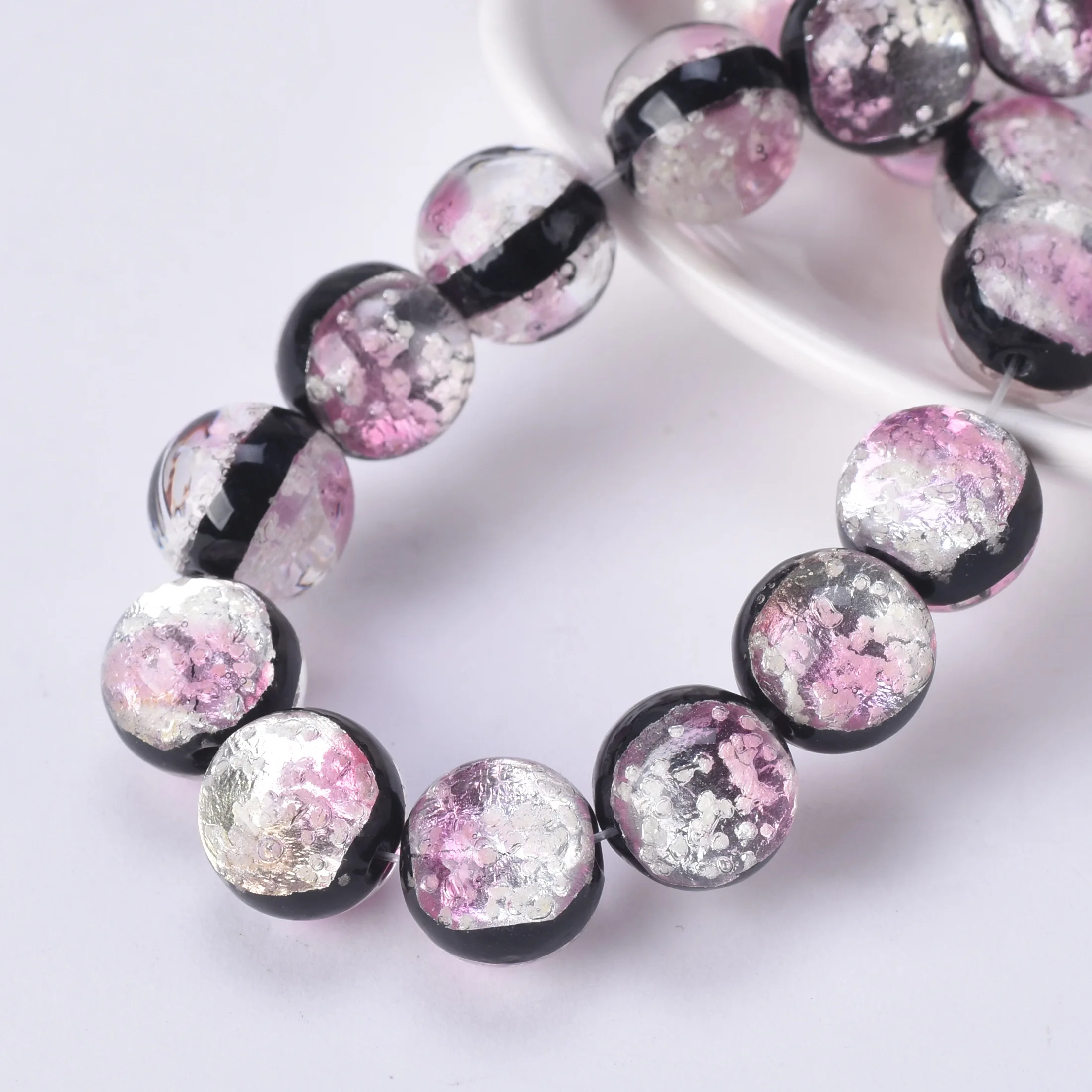 5pcs Round Luminous 8mm 10mm 12mm Two-sided Handmade Lampwork Glass Loose Beads for Jewelry Making DIY Crafts Findings