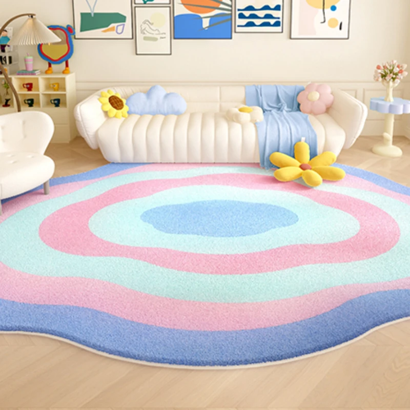 Dopamine Color Carpets for Living Room Irregular Shapes Bedroom Decor Plush Carpet Washable Bedside Floor Mat Cloakroom Soft Rug