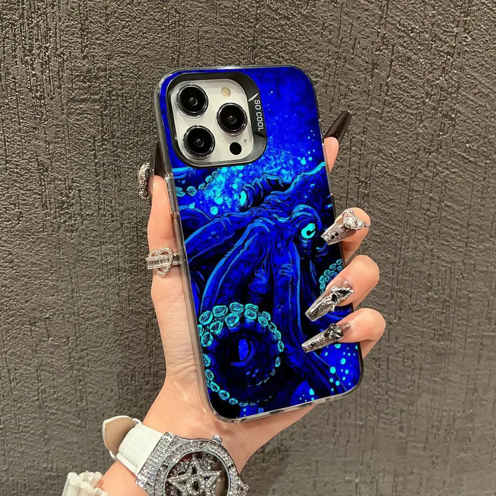 

Blue octopus case for iPhone17 16 15 14 13 12 11 Pro/ Max/Plus shock-proof rear cover anti-fingerprint