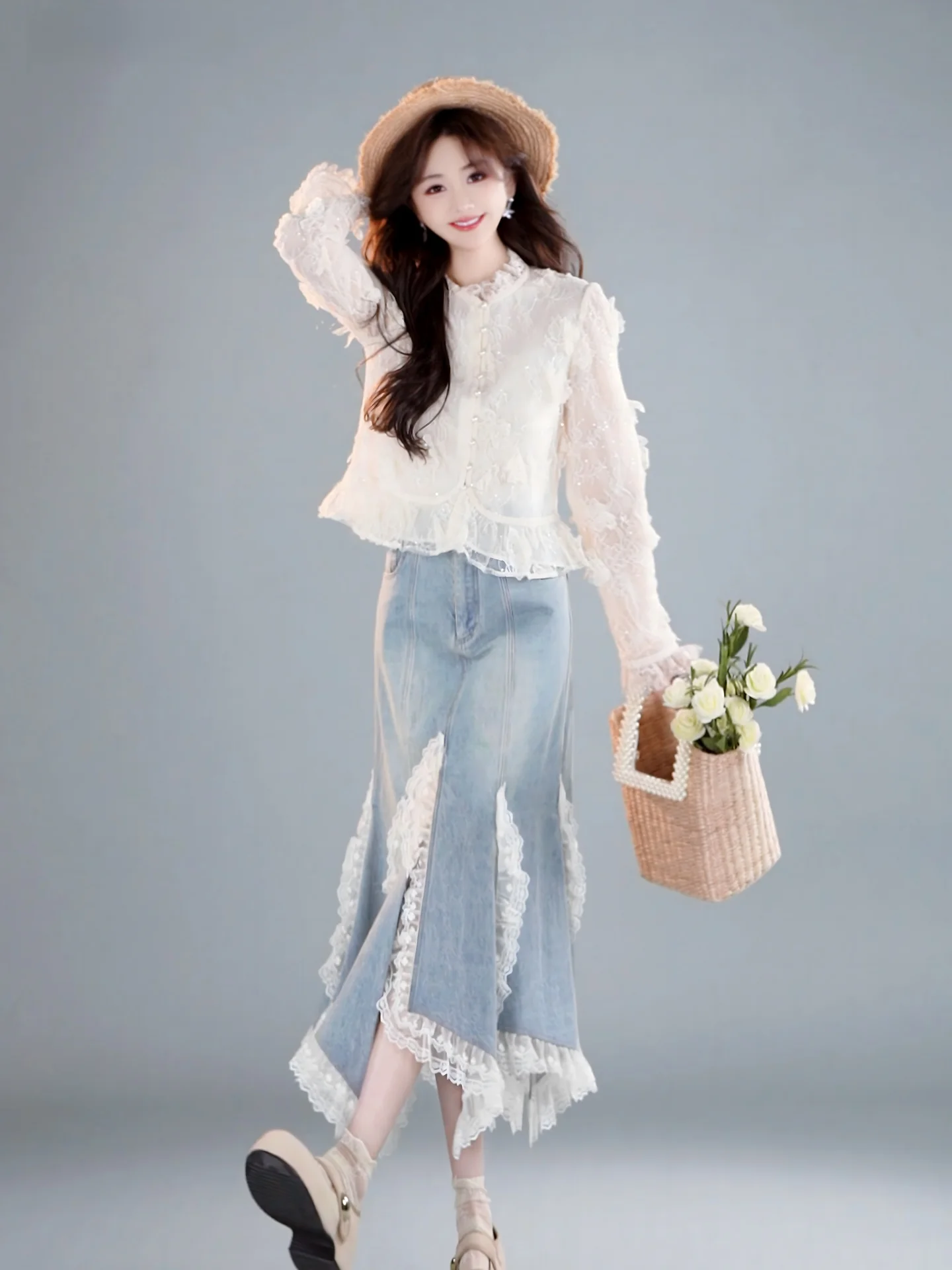 

Женская кружевная блузка Annelily Ele: Новинка весенней коллекции, повседневная, свободного кроя, с длинным рукавом, с узлом, из дышащего полиэстера