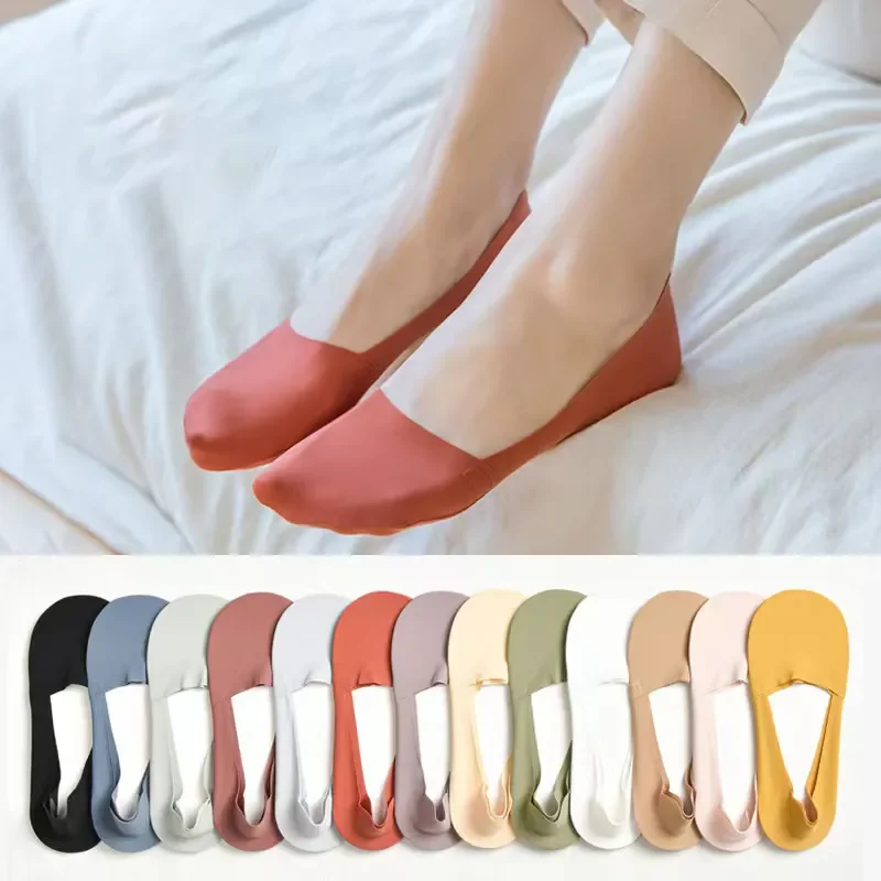 

4 Pairs Women Socks High Quality Matching Casual Socks Summer Thin Cotton Bottom Non-slip Invisible Low Short Socks Breathable