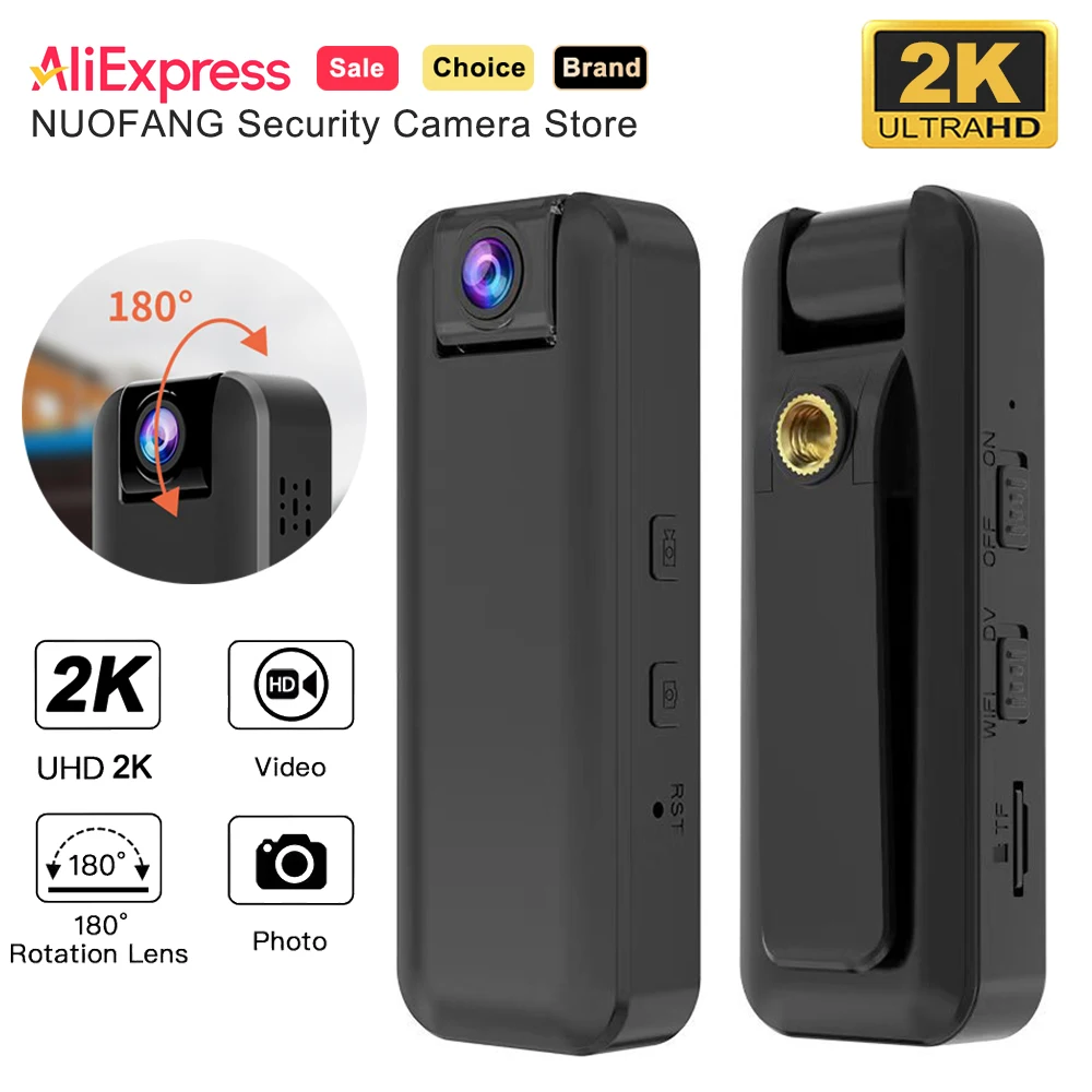 Cámara Corporal 180 ° Cámara Inalámbrica Mini Recargable de 1500mAh con Lente Abatible, Grabador de Video WiFi UHD 2K 5MP para Seguridad y Vigilancia