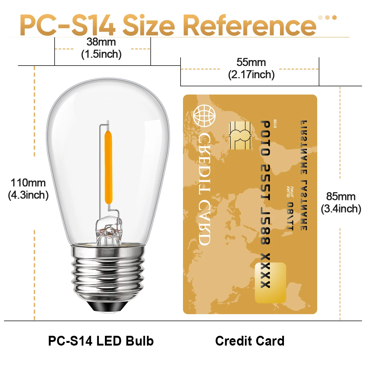 หลอดไฟ LED S14แตก E27หลอด220V 1W โคมไฟเส้นใยพลาสติกสีขาวอบอุ่นกันน้ำพวงมาลัยตกแต่งถนนสวนตกแต่งบ้าน