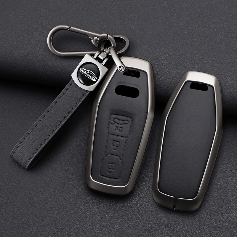 Car Zinc Alloy Leather Key Case Cover Holder Chain For Audi A5 Audi A5 A6L 2025 Interior Accessories Key Protective Shell