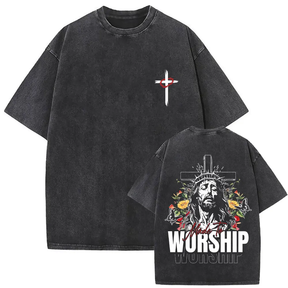 Christian Jesus The Illuminating Presenceoe of God Blessed God with Us Vintage Washed T-shirts Men Fashion Oversized T Shirts