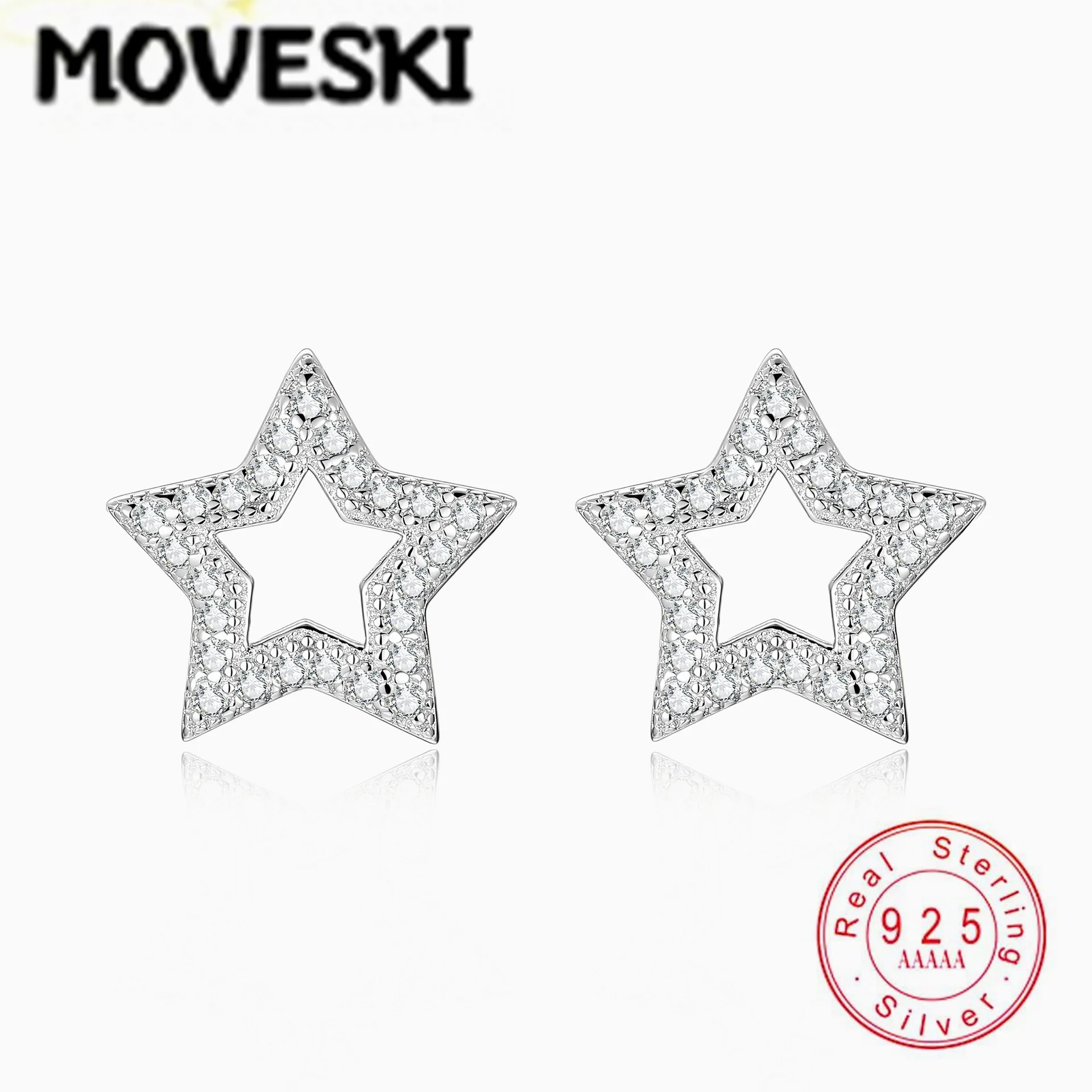 

925 Sterling Silver Star Stud Earrings, Sparkling Moissanite Hollow Star Earrings for Women, Hypoallergenic Fine Jewelry Gift