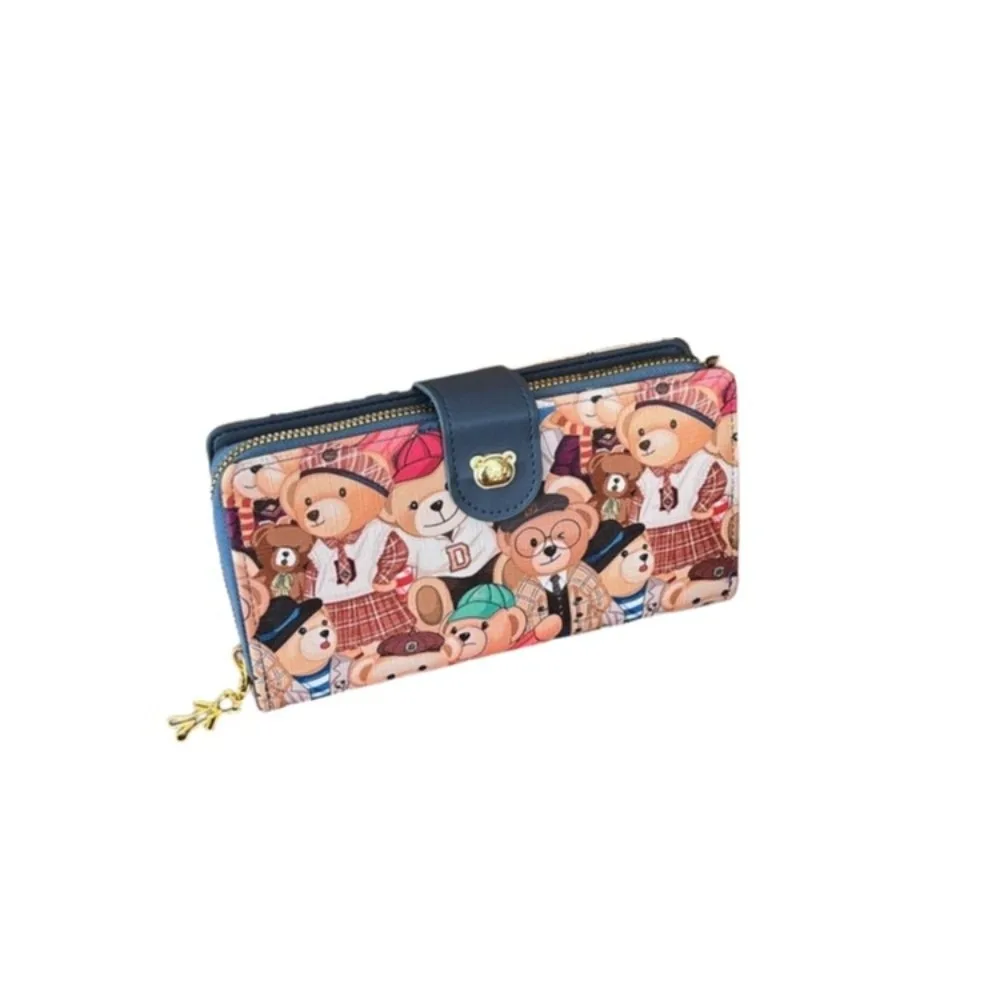 

Cartoon Print Pattern Bear Wallet Portable Buckle Integrated Design Multi Functional Wallet Dual Style Soft Surface Texture