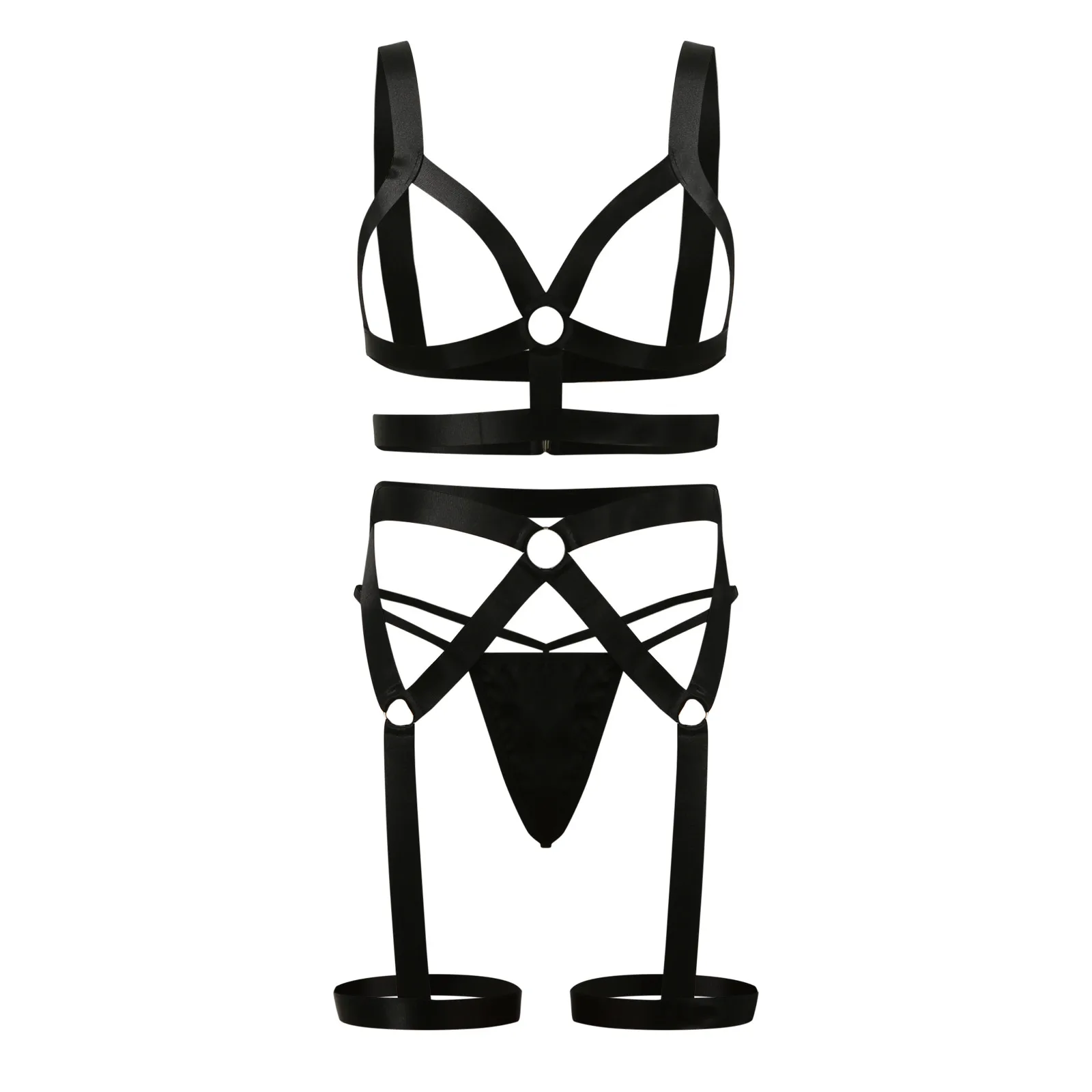 

Sexy Lingerie Women 3 Piece Open Bra Thongs Bondage Harness Garter Belt Erotic Sensual Costumes Underwear Cupless Bra Exotic Set