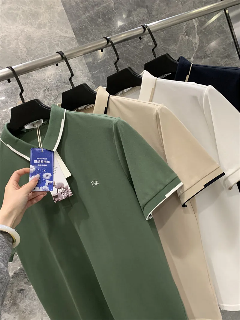 

Exquisite Embroidered Letter Pure Cotton Mesh Shirt Casual Short Sleeve Men's Summer T-Shirt Standard Fit Breathable