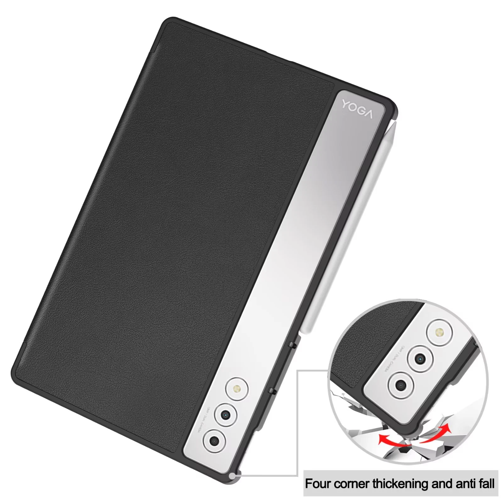레노버 요가 탭 플러스/요가 패드 프로용 태블릿 케이스 12.7인치 PU 가죽 삼중 캐스터 하드 쉘 커버