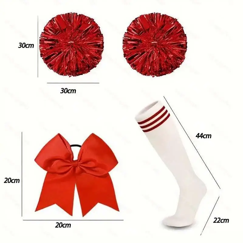4 قطعة المشجع هالوين بوم بومس مع فيونكات شعر الجوارب الفتيات الأحمر يهتف لوازم لفريق المدرسة الرياضة الرقص اكسسوارات