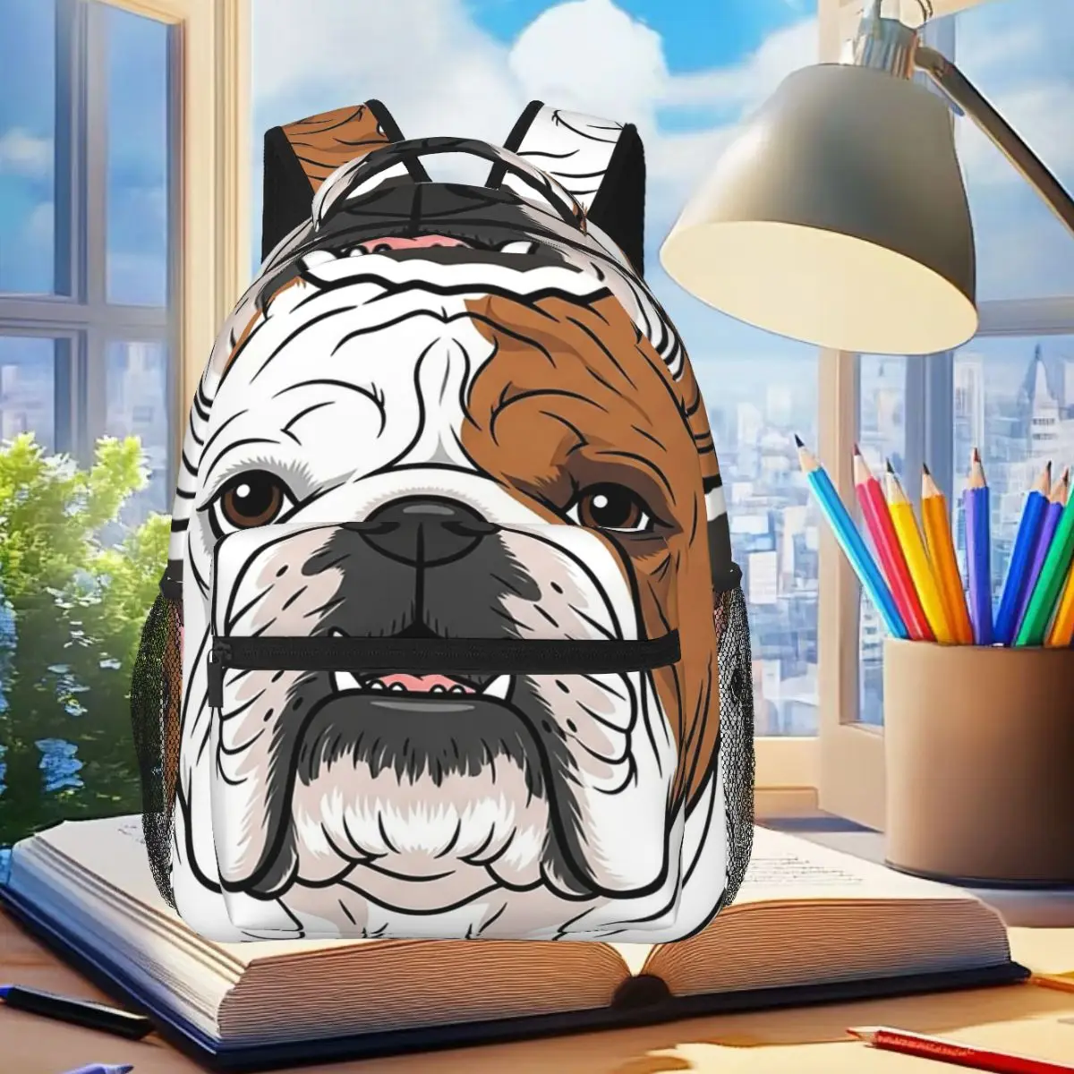 British English Bulldog Dog Face Nose Backpack Student Boys Girls BookBag Kids School Bag Computer Shoulder Bags for Men Women