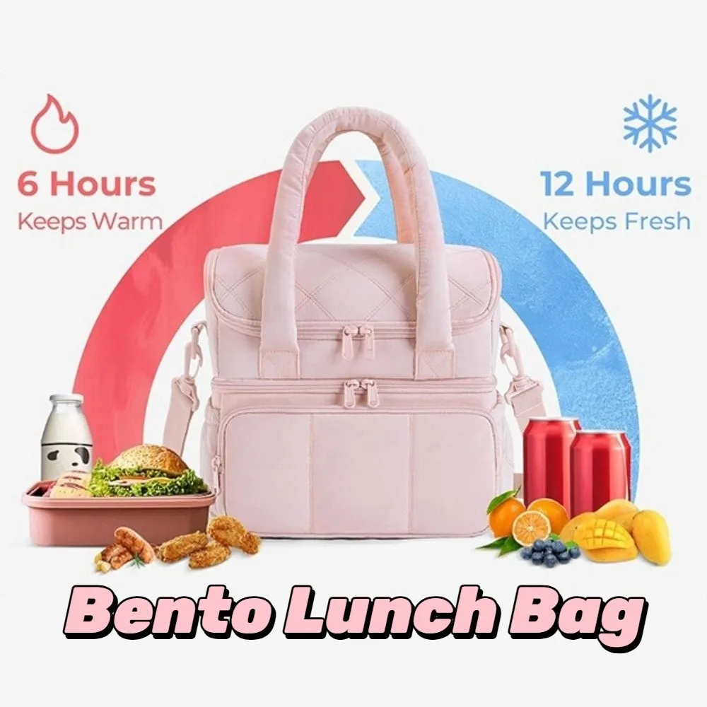 Portable Tumbler Compartment Lunch Bag Double Layer Thickened Insulated Bag Waterproof Large Capacity Picnic Bag Daily Use