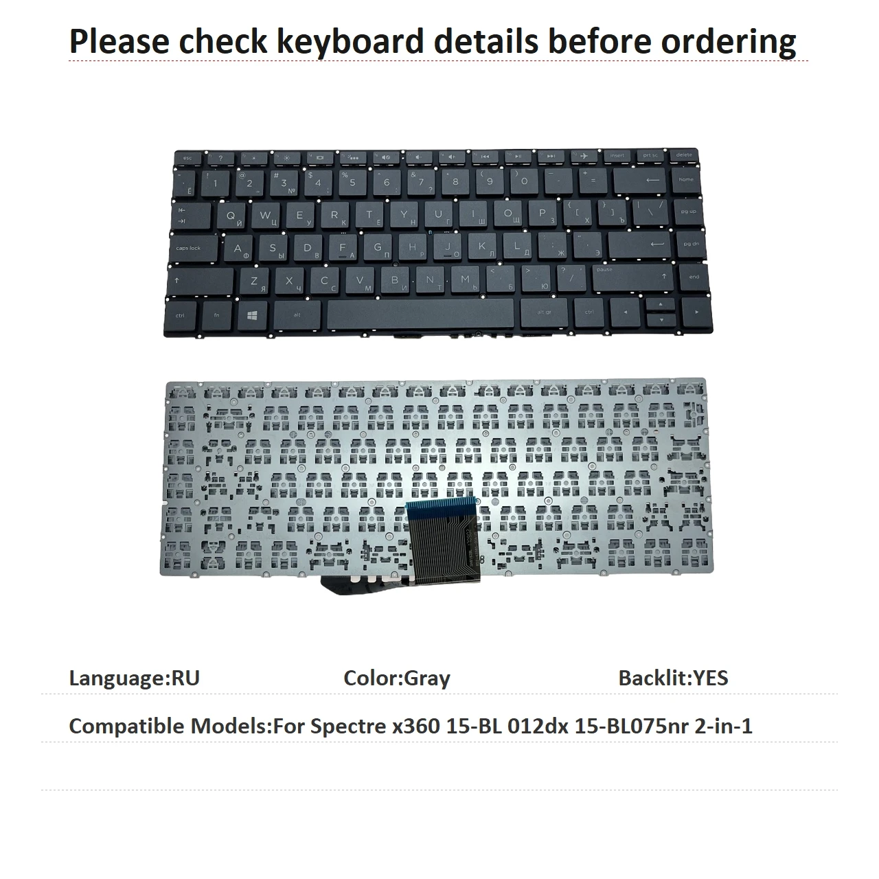 Nuevo teclado retroiluminado en idioma ruso para HP Spectre x360 15-BL 012dx 15-BL075nr 2 en 1, teclado de repuesto SG-85410-XAA