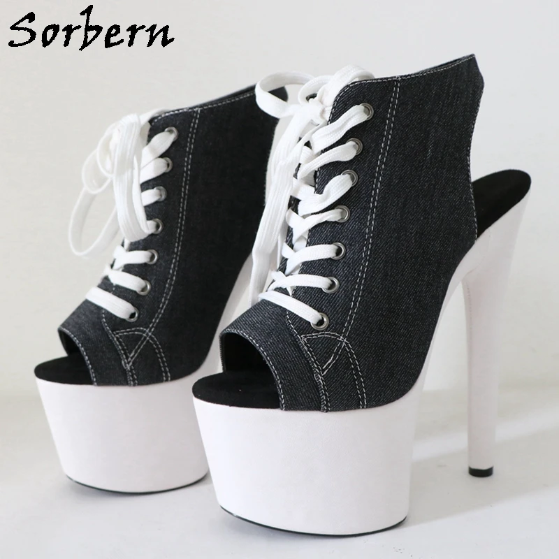 

Sorbern 17Cm Pole Dance Women Shoes Slingback Canvas Pump Stripper High Heels Open Toe Custom 15Cm 20Cm 23Cm Pd Shoes