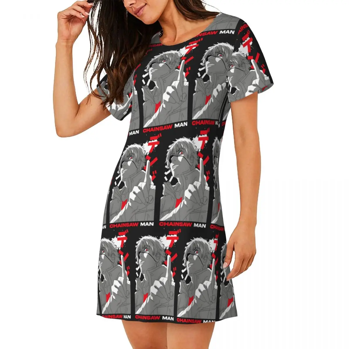 Anime Chainsaw Man Devil Short Sleeves Nightdress For Sleeping Sleepshirts Women Short Sleeve Nightgowns Soft Pajama Dress