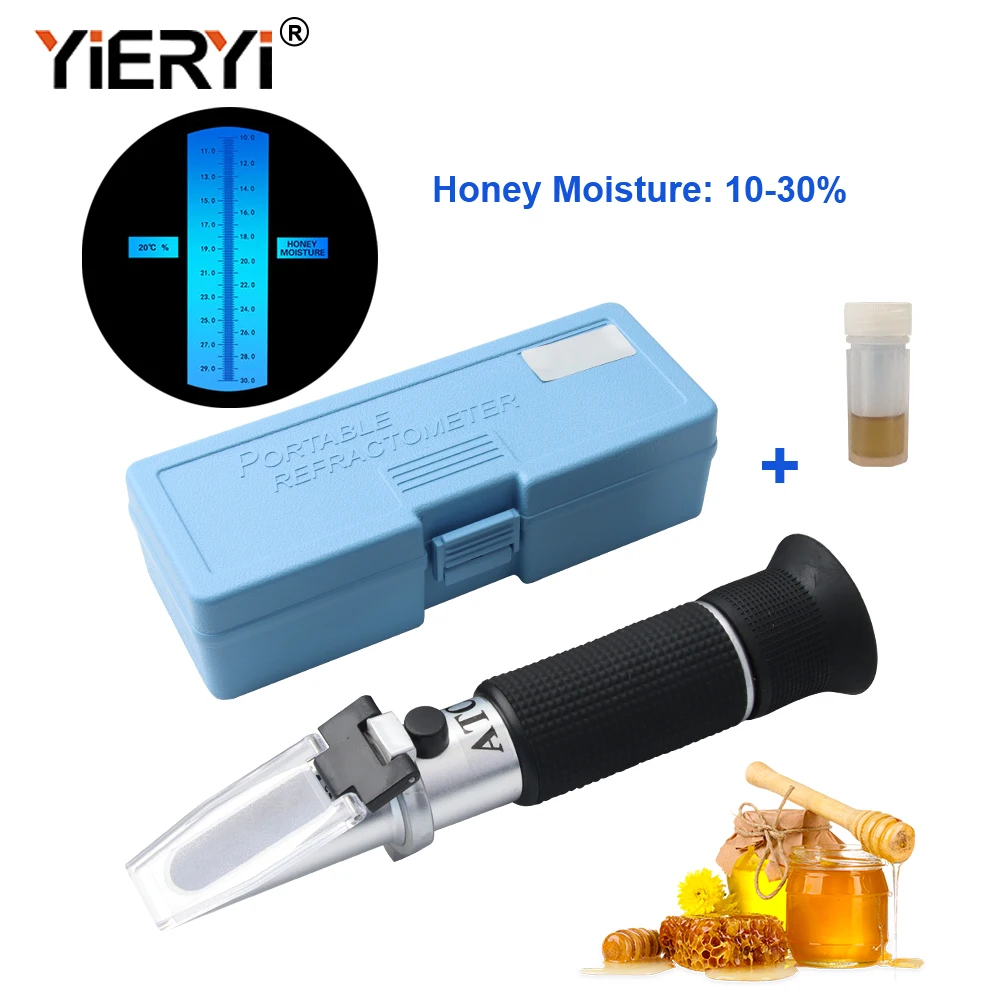 Yieryi Handheld 10-30% Water Honey Refractometer ATC Honey Concentration Meter Honey Moisture Meter with Calibration Liquid