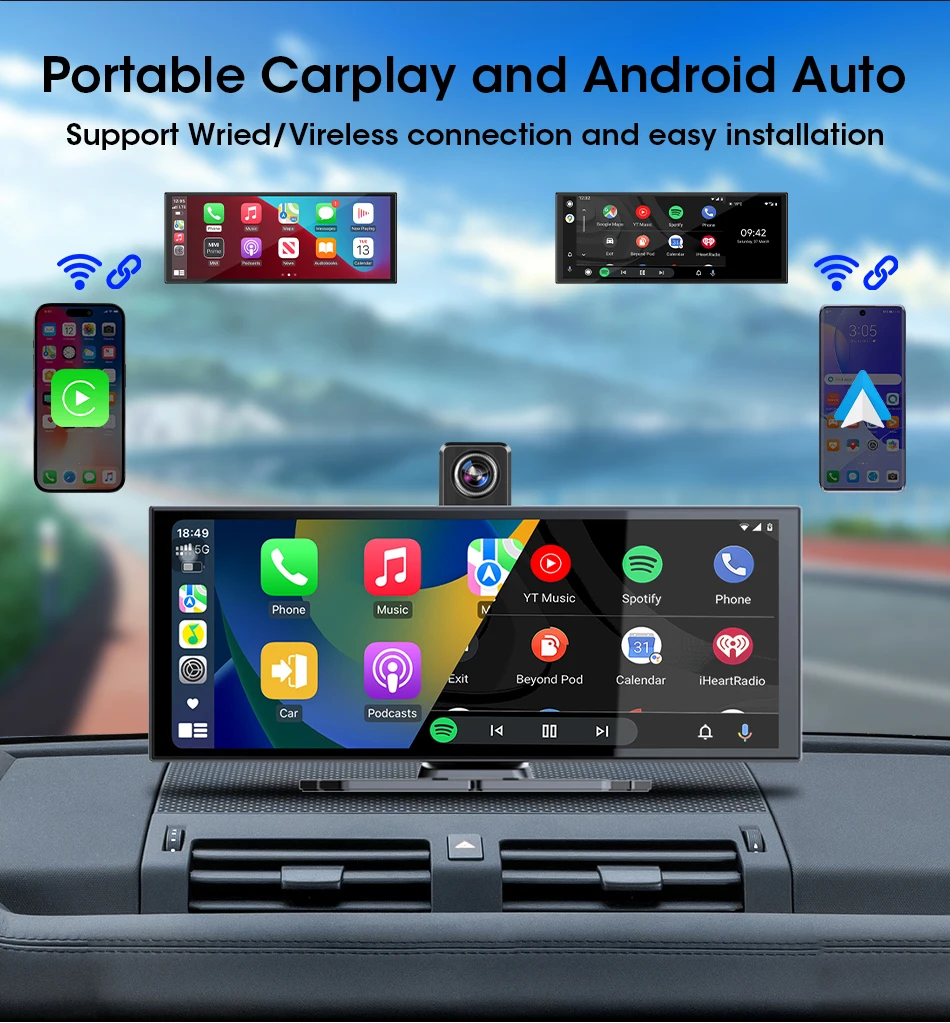 11,26 Zoll Dash Cam Auto DVR 4K Kamera Wireless Carplay Android Auto Touchscreen Dual Len Video Recorder Dashboard BT FM AUX GPS – Detail 11