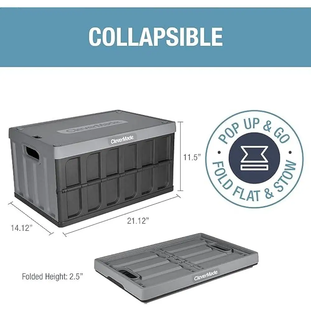 뚜껑이 있는 접이식 수납함 3개 세트, 쌓을 수 있는 다용도 상자, 가벼운 플라스틱, 가정, 사무실, 차고, RV 정리용