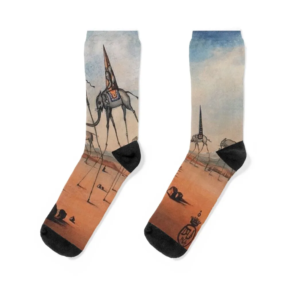 

Space Elephants Salvador Dali poster Socks anti slip football gifts Socks Women's Men's