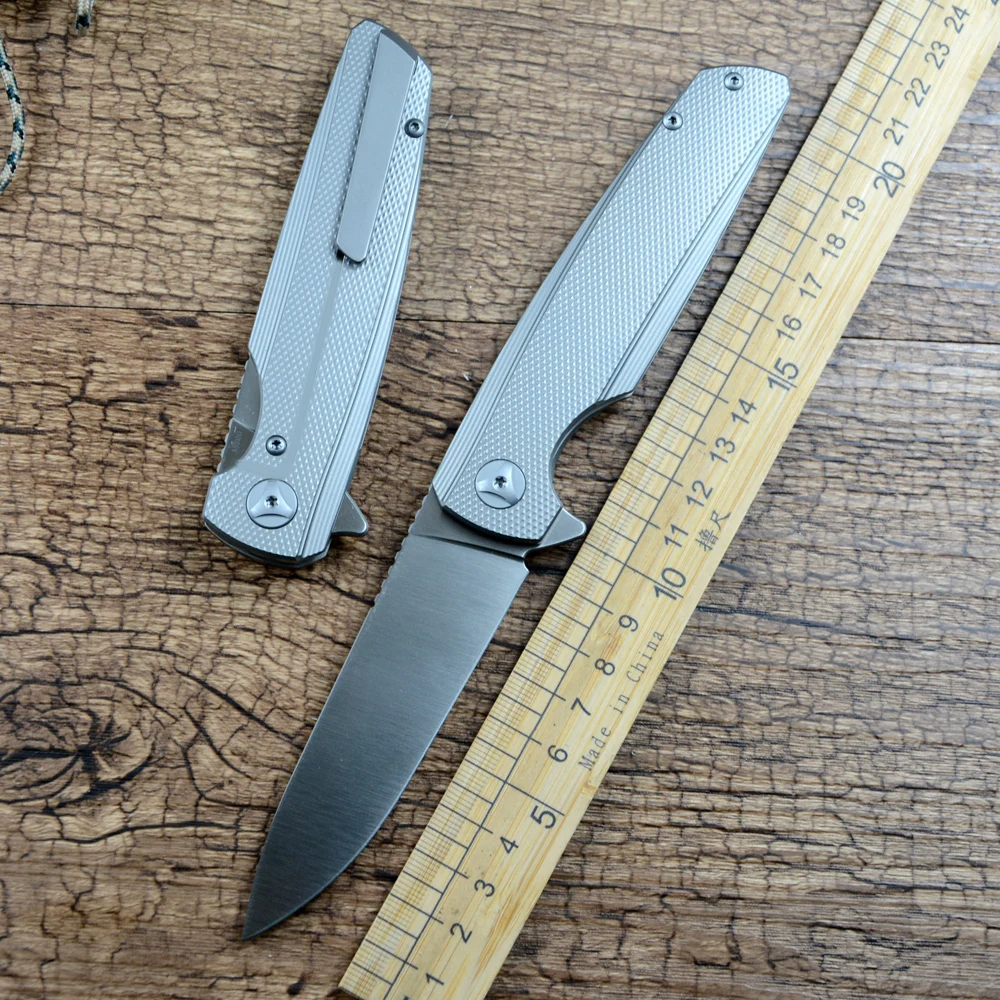 Y-START Folding Knife M390 Satin Blade Ceramic Ball Bearing Washer TC4 Titanium Handle for Outdoor EDC Hunting Daily Gift LK2007