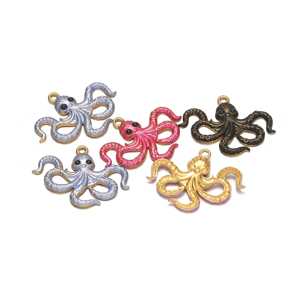 4 Stück rostfreie Edelstahl-Cartoon-Emaille-Oktopus-Anhänger für DIY-Kinderschmuckherstellung, Ohrringdekoration – Detail 1