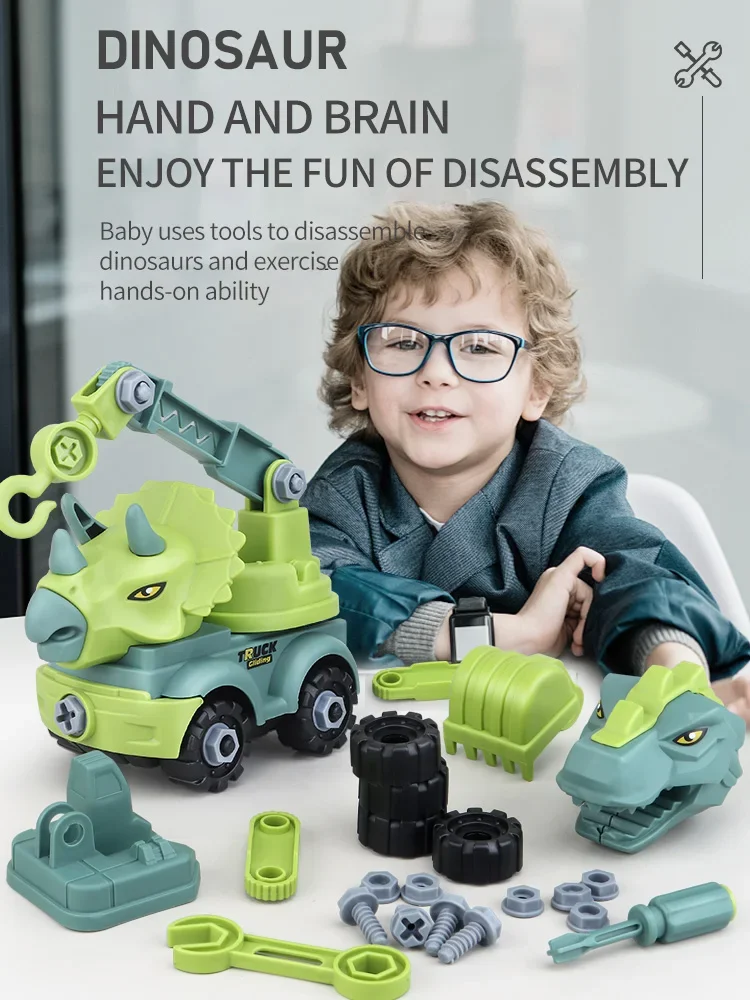 

Children building puzzles Disassembly assembly dinosaur toys Tyrannosaurus engineer vehicle creative DIY assembly toys for kids