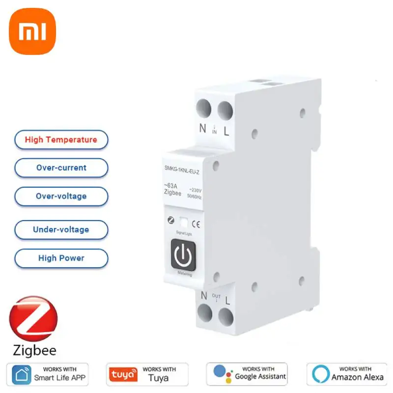 Xiaomi-disyuntor inteligente TUYA ZigBee, interruptor de Control remoto inalámbrico con medición de 1-63A, carril DIN, aplicación Smart Life