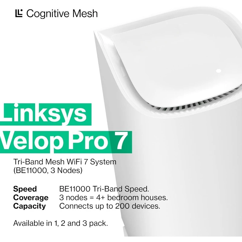 Velop Pro 7 WiFi Mesh System  10 Gbps Speeds | 9,000 sq. ft. Coverage| Connect 200+ Devices | 3 Pack MBE7003 | 2023 Release