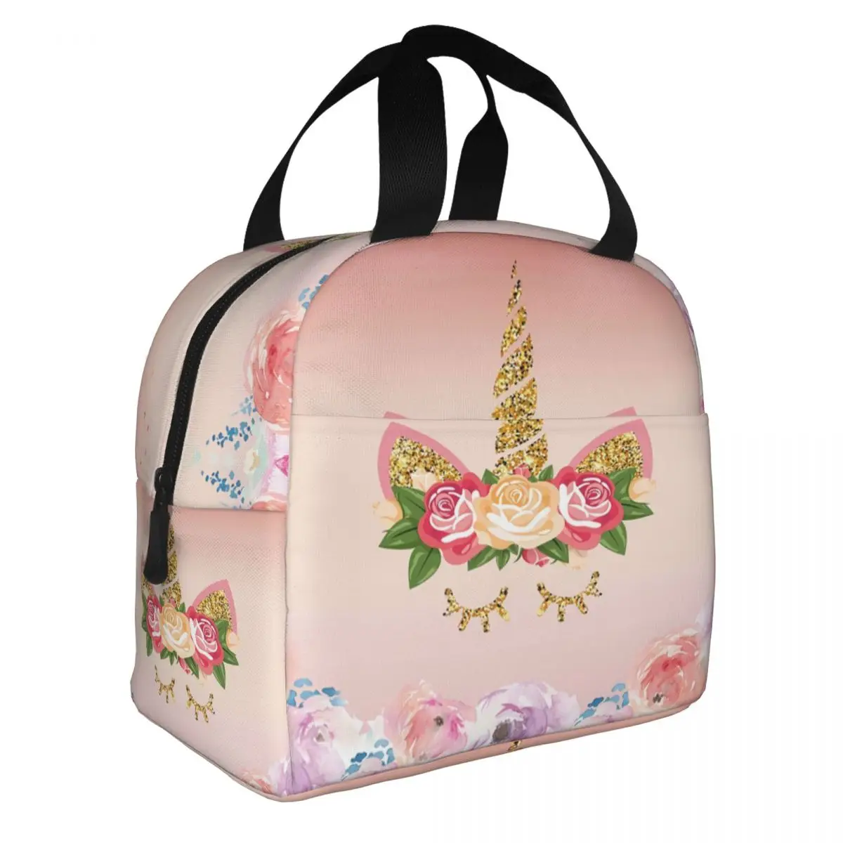 

Cartoon Unicorn Floral Print Thermal Insulated Lunch Bag Women Portable Lunch Box for School Work Multifunction Food Tote Bags