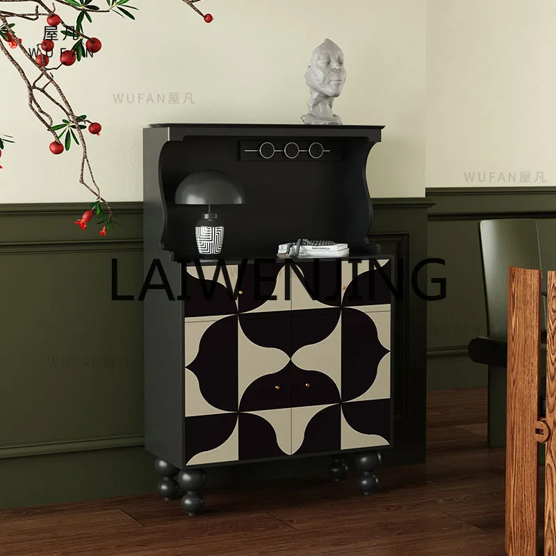 

RWJ Wall-Mounted French Coffee Side Cabinet Black Storage Organizer Tea Cabinet