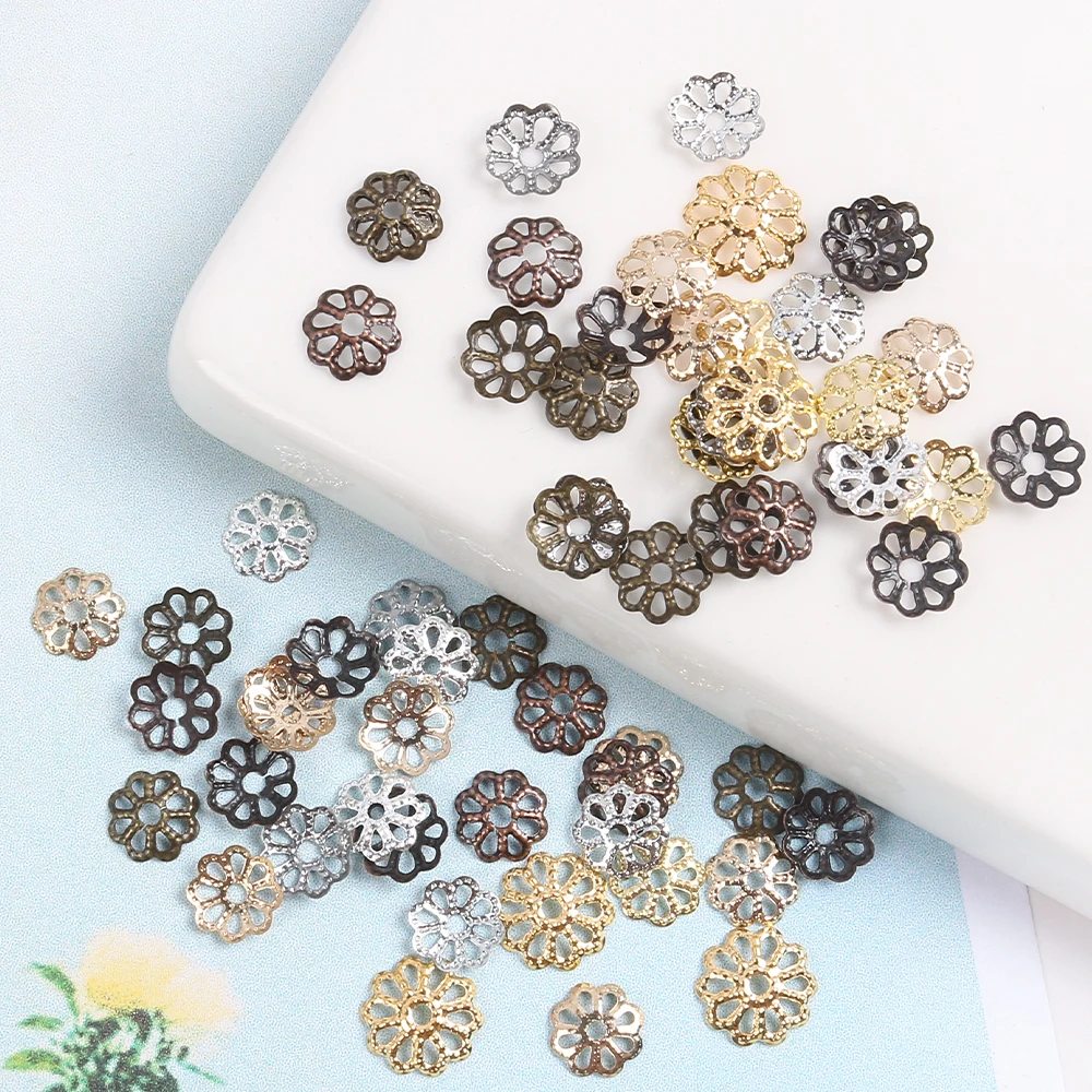 200pcs 7mm 9mm Flower Filigree Beads Caps for Jewelry Making Bracelet Necklace Diy End Spacer Beads Accessories