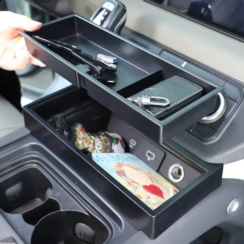

For Land Rover Defender 90 110 130 2020-24 Black Car Center Console Double-Layer Storage Box Organizer Tray Interior Accessories