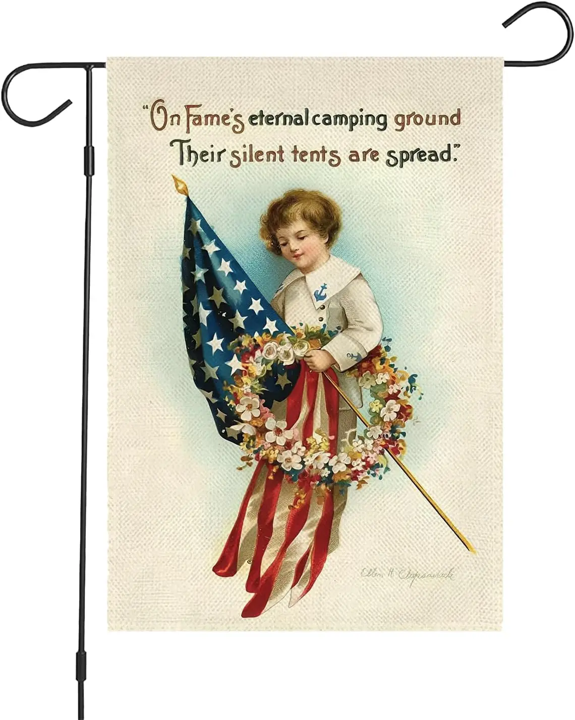 4th of July Garden Flag 12 x 18 Double Sided - Vintage Patriotic Floral American Flag, Remembrance and Honor Design, Decorative