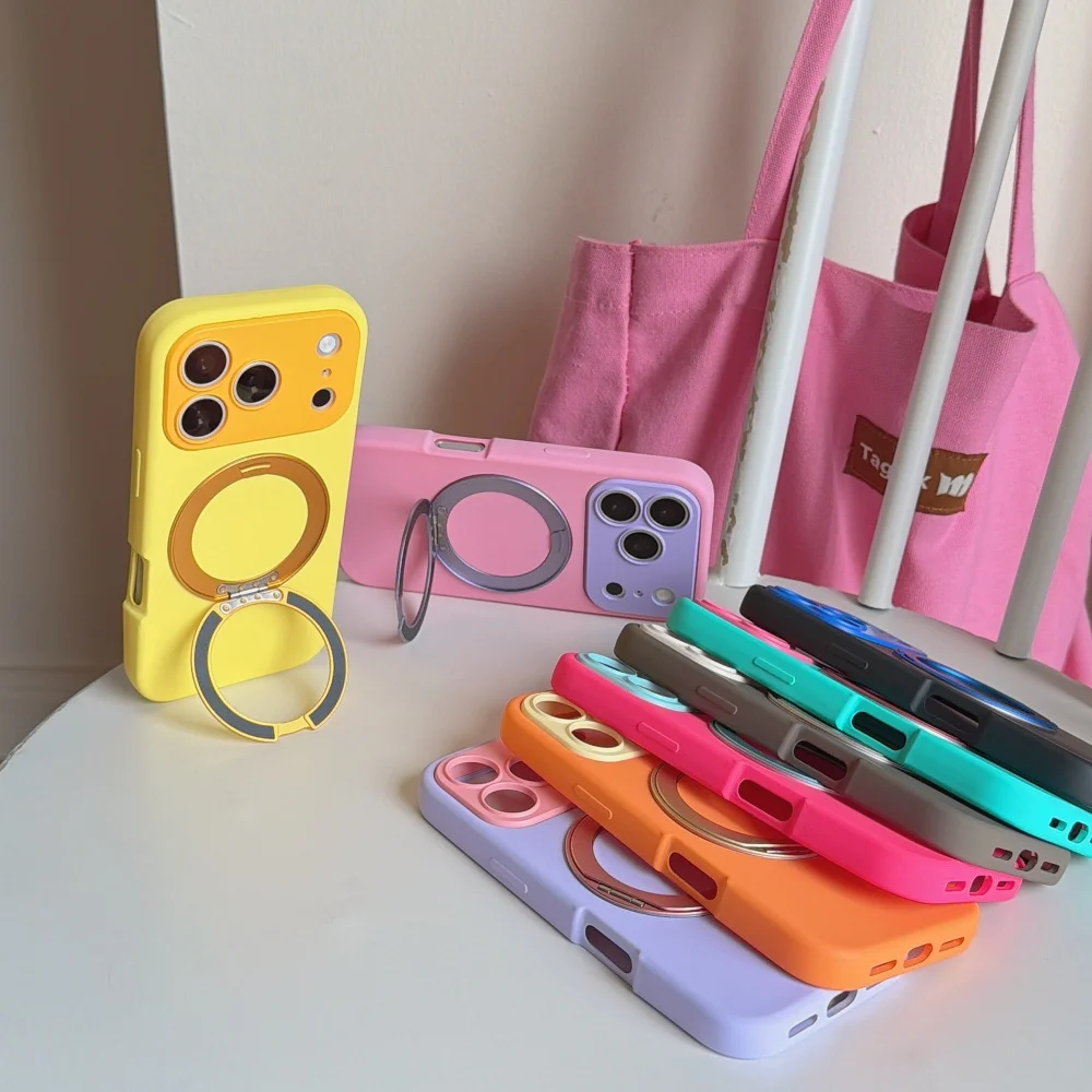 INS Magnetic 360° Rotating Bracket Phone Case For iPhone 17 16 15 Pro Max 17 16 Pro 15 Solid Color For Magsafe Holder Cover ﻿ - view 4
