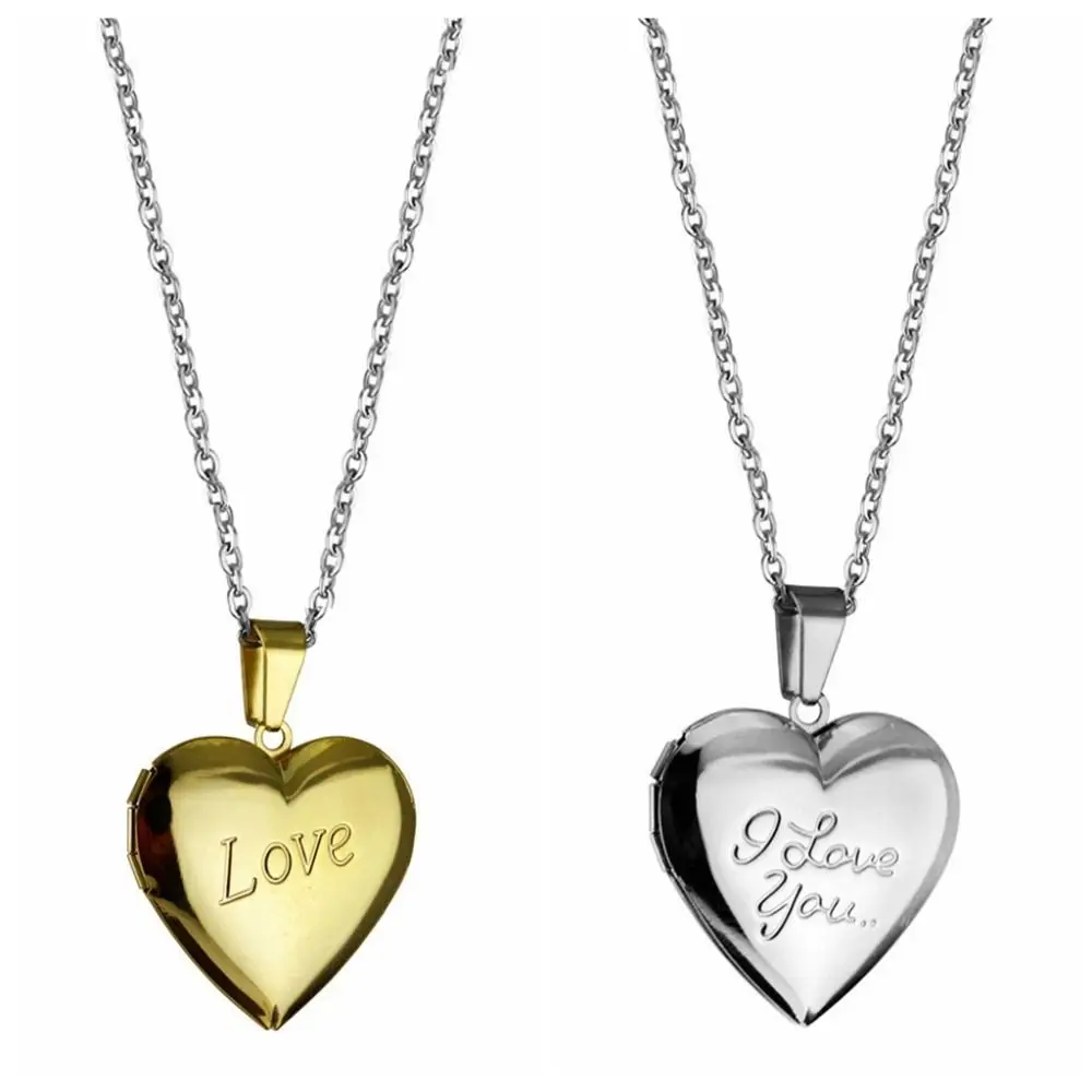 بسيطة قابلة للفتح الحب المغلف قلادة القلب الفولاذ المقاوم للصدأ قلادة سترة سلسلة سحر DIY عشاق المختنق قلادة زوجين #5