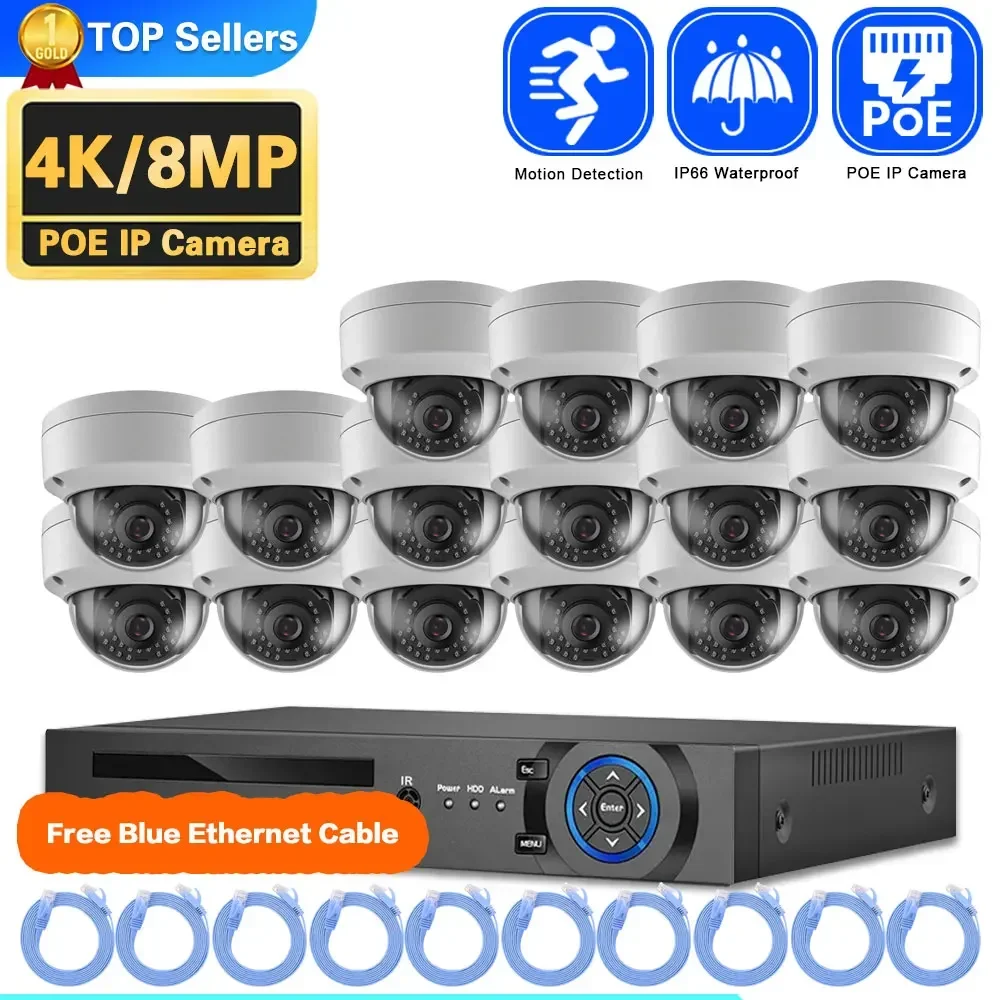 

8MP CCTV Camera Security System Kit 4K 16CH POE NVR Kit outdoor IP66 waterproof IP Dome video security protection Cameras Kit