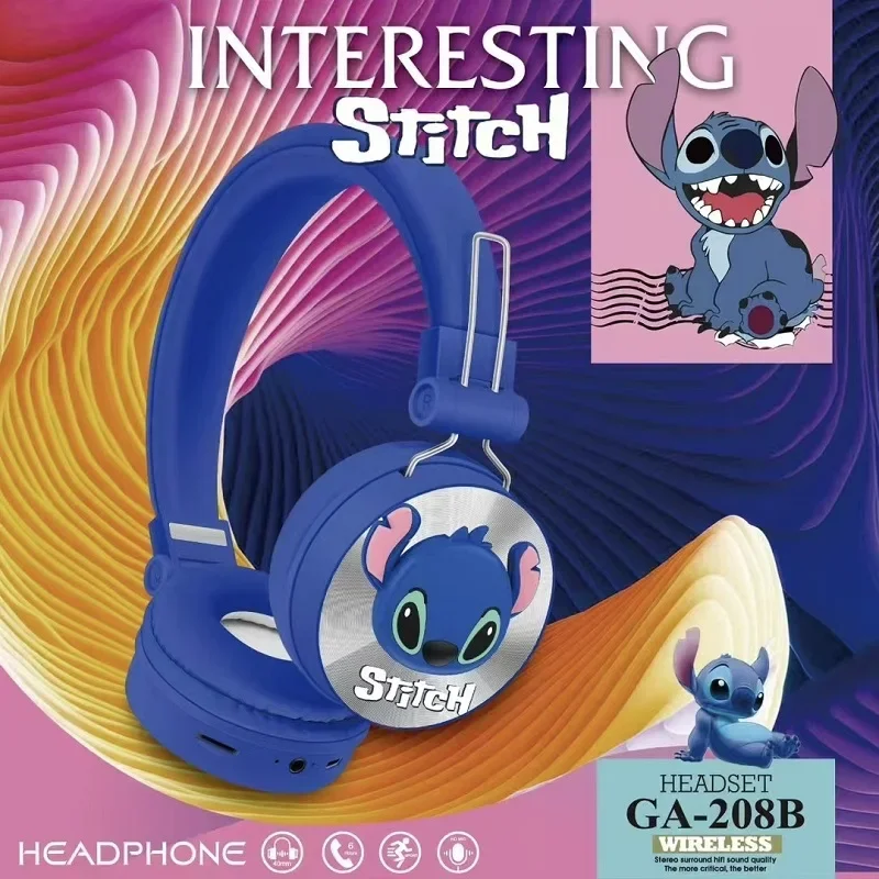 Disney Stitch Headphones Bluetooth Wireless Gaming Earbuds HIFI Stereo Headset with Mic for Spider Man Kids Anime Cartoon GA-208