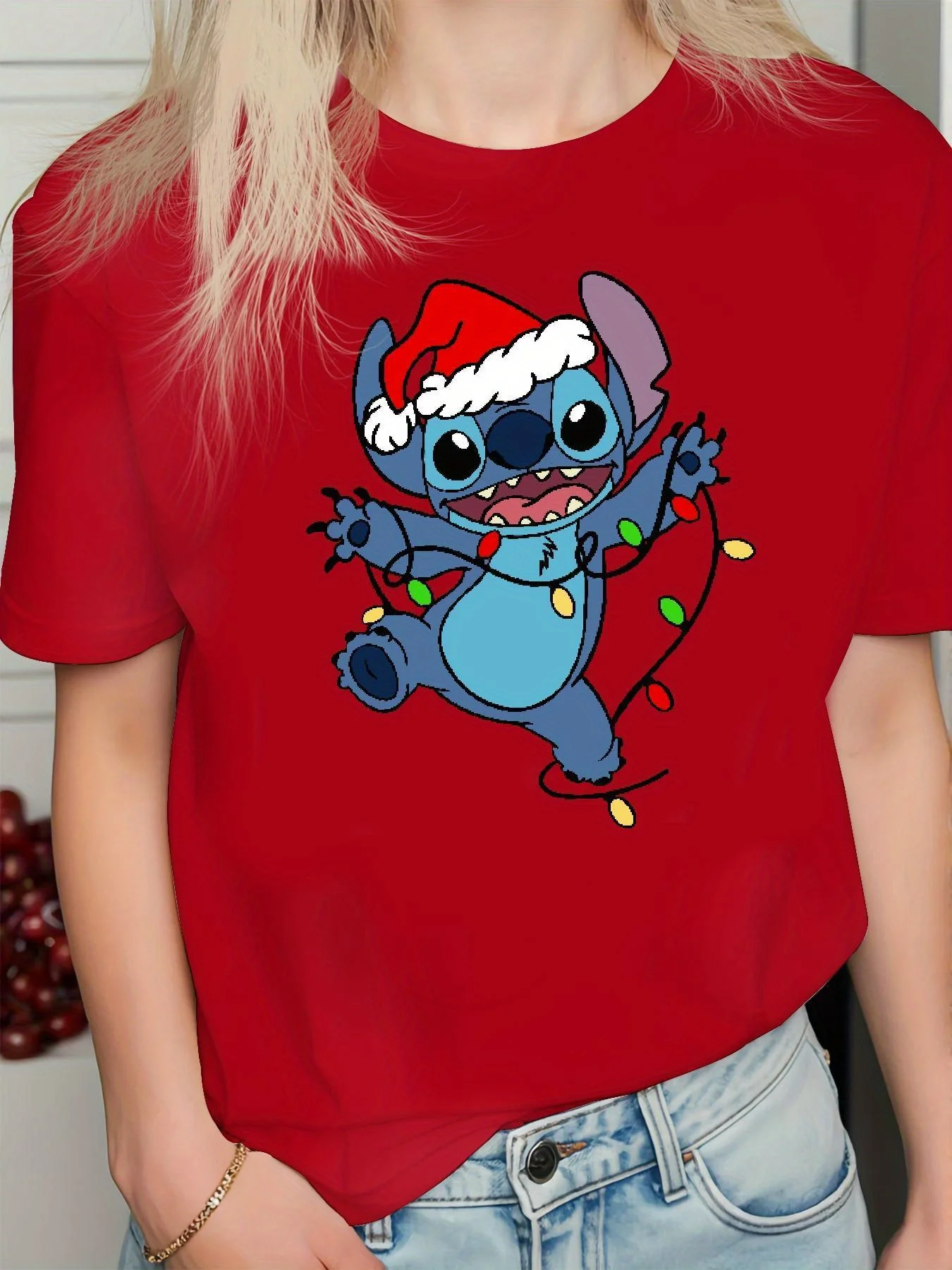 ديزني غرزة عيد الميلاد تي شيرت القطن الرجال النساء عارضة العصرية المتضخم الشارع الشهير فضفاضة قصيرة الأكمام للجنسين الحدث الزي