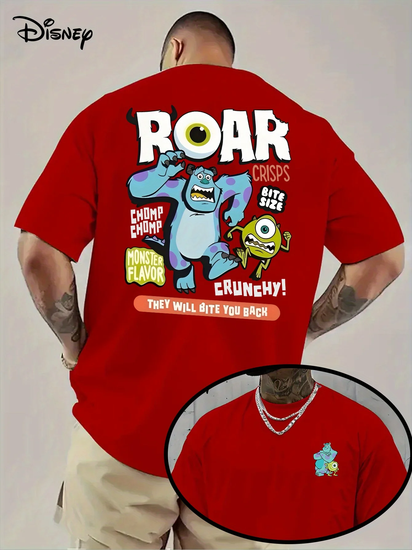 تي شيرت رجالي بنمط شركة Disney Monster Power للترفيه اليومي والأنشطة المخصصة للجنسين من القطن بأكمام قصيرة كبيرة الحجم #5