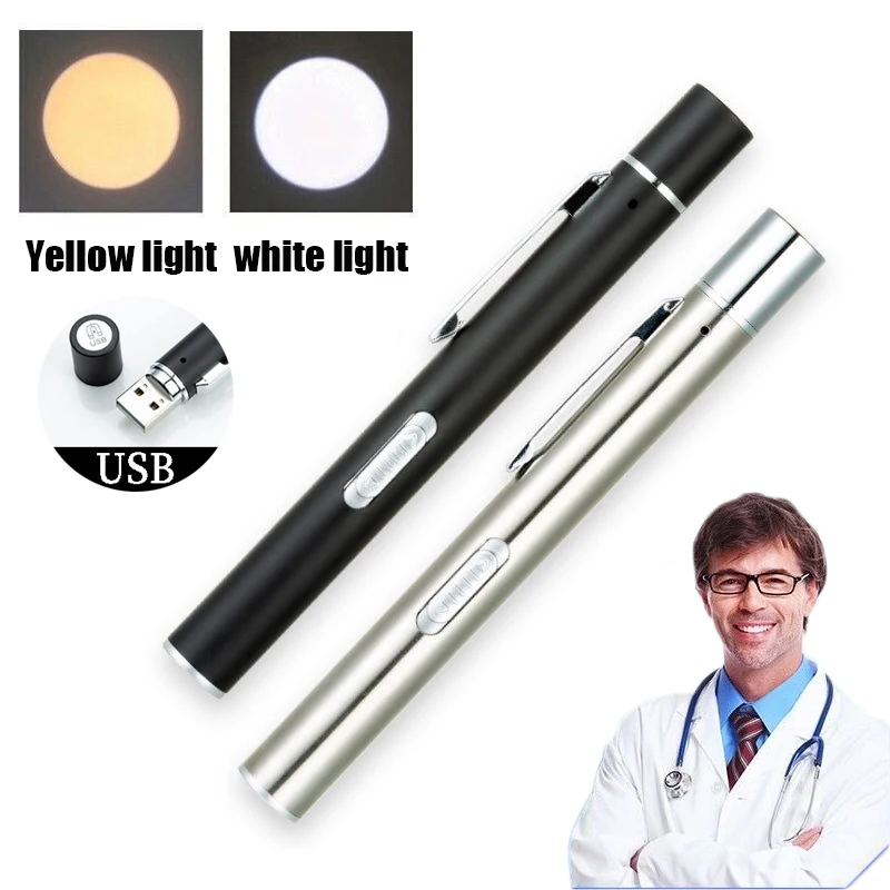 Dual Light Source Medical Flashlight USB Rechargeable Portable Nursing Flashlight LED Torch Light Outdoor Emergency Lighting