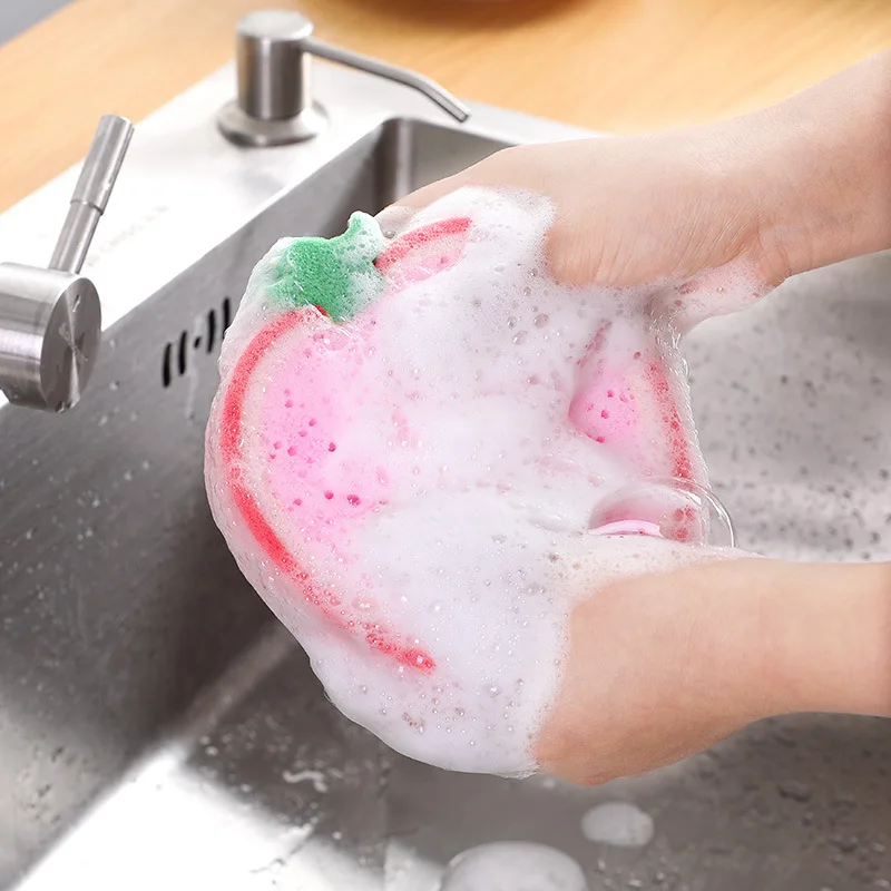 1/4pcs Creative Sponge Kitchen Accessories Fruit Shape Washing Dishes Sponge Cleaning Dish Remove Stains